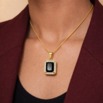 Emerald Cut Halo Necklace