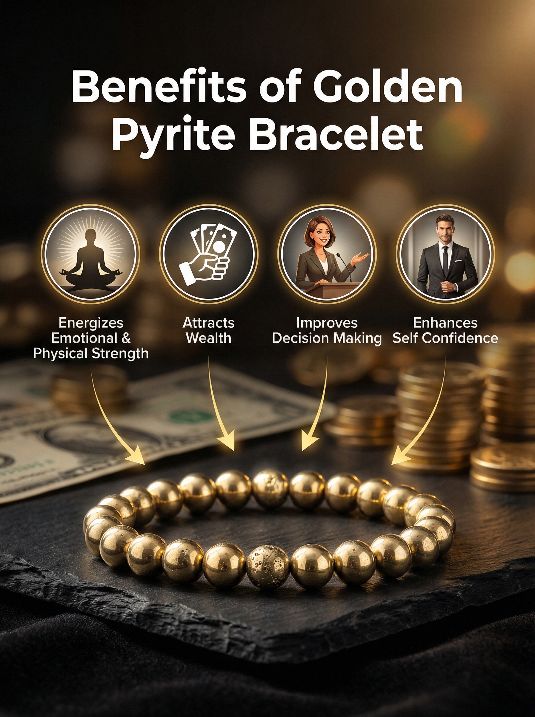 Gvelos Natural Golden Pyrite Money Magnet Bracelet - Image 2